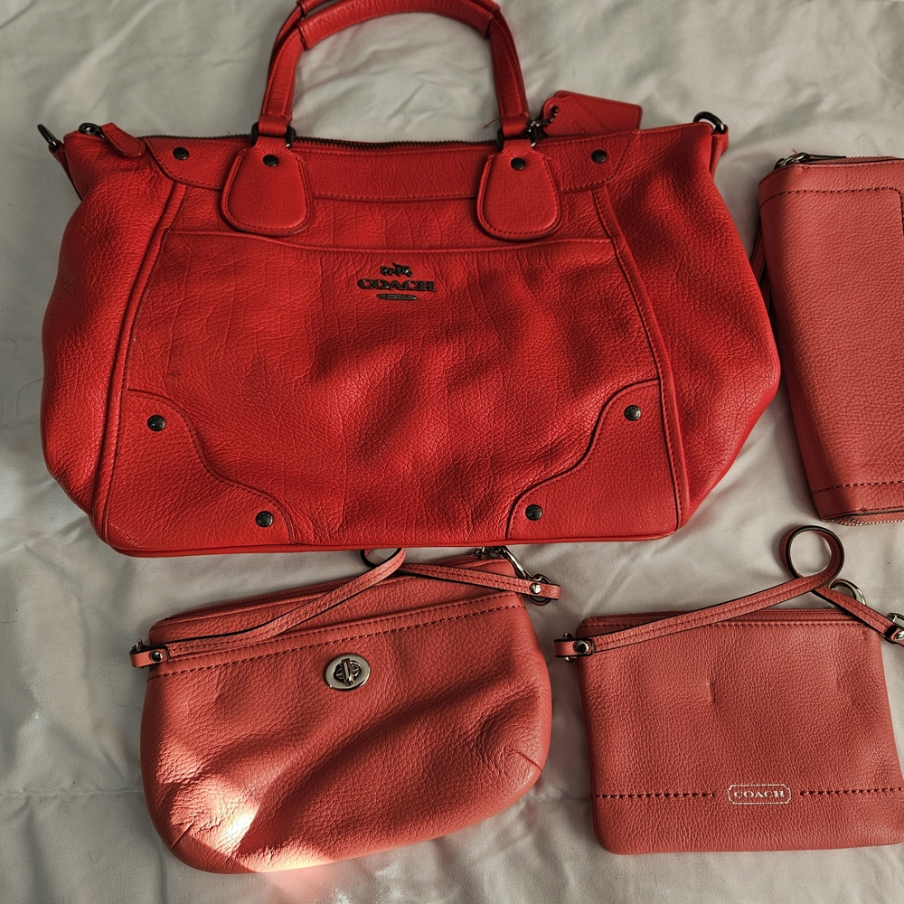 Coach Vibrant Red and Pink Tote Bag Set